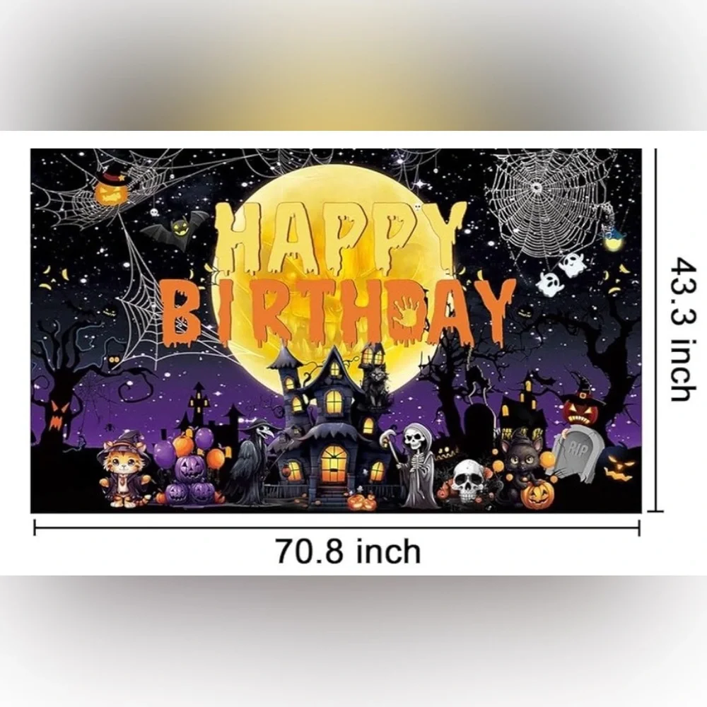 Halloween happy birthday,4 x 6, New, black yellow orange purple.